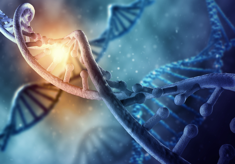 Concept of biochemistry with dna molecule on blue background-1